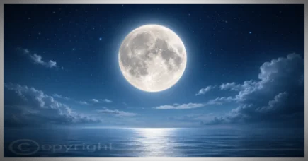 Vollmond über einem ruhigen Meer unter einem klaren Nachthimmel